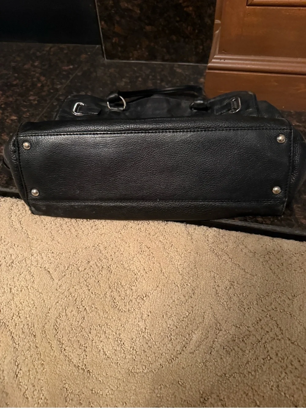 Michael Kors Black Leather Satchel with Chain-Accented Strap